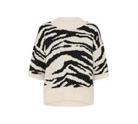 KAFFE Damen Women's Crew Neck Half Sleeves Print Casual Fit Rib Edges Pullover, Turtledove/Black Animal, XL