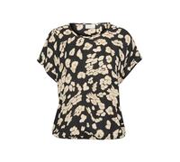 KAFFE Women's Blouse Round Neck Short Sleeves Casual Fit Printed Elastic Hem