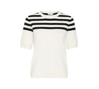 KAFFE Damen Women's Crew Neck Short Sleeves Regular Fit Horizontal Pullover, Chalk/Black Half Stripe, Medium