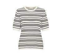 KAFFE Women's Pullover Crew Neck Short Sleeves Regular Fit Horizontal Stripes, Chalk/Black Stripe, Medium