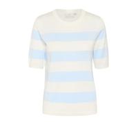 KAFFE Damen Women's Crew Neck Short Sleeves Regular Fit Horizontal Pullover, Chalk/Light Blue Wide Stripe, Medium