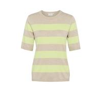 KAFFE Women's Pullover Crew Neck Short Sleeves Regular Fit Horizontal Stripes, Lettuce/Featherg Bold Stripe, Large