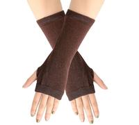 (Kaffee) 2 Stück gestrickte fingerlose Handschuhe mit Fingerlöchern, wärmende Winterhandschuhe, lange