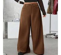 Kaffeebraune, dicke Cordhose mit einfarbigem Knopf vorne, lässige Hose mit weitem Bein in Übergröße, Herbst/Winter