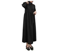 Kaftan Damen Arabisch, Maxikleid aus Leinen - Baumwoll - Mischung | Minimalistischer Farbblock | Hijab - freundliches Tunikakleid mit lockerer Passform (Black 3XL)
