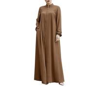 Kaftan Damen Lang Arabisch - Damen - Kleid im muslimischen Stil Stehkragen Reißverschluss lockeres Freizeitkleid (Coffee S)