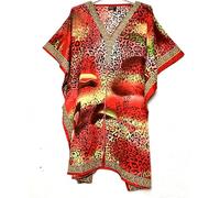 Kaftan Damen-Sommerkleid, kurzärmelig, Einheitsgröße, hergestellt in Indien, rot/C, Talla única Grande