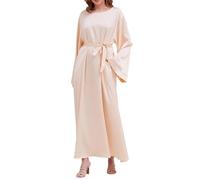 Kaftan Damen Strand, Muslimisches Kleid für Frauen Türkiye Dubai schwere Industrie Perlenbesatz Bügelkleid (Beige XXL)