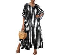 Kaftan Damen Strandkleider Sommer Strand Maxikleid V Ausschnitt Kleider | Luftiges Sommerkleid Lange Strandtunika Boho Kleidung Lockere Passform, Lässig Strandkaftan für tägliche Outfits