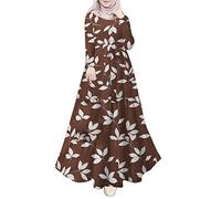 Kaftan Maxikleider Damen Sommer Damenkleid bedrucktes Gewand langes Kleid muslimische Kleidung (Coffee L)