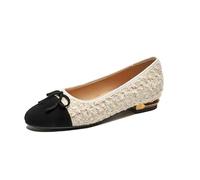 KAGAA Rindsleder, modische runde Zehenpartie, Slipper, Damenschuhe, Blockabsatz mit niedrigem Absatz, 1,5 cm, bequeme, handgefertigte Schleifen, Ballettschuhe für Damen, wac1140s, Weiss/opulenter