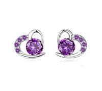 Kaguyo Silberohrringe für Frauen, Roségold plattiert 925 Sterling Silber Amethyst Klar Zirkone Liebe Herz Ohrstecker für Frauen Mädchen Geburtstagsgeschenk, Kristall, Zirkonia