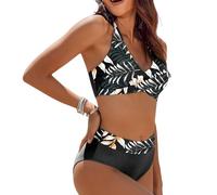 KAHDGSS Zweiteiliger Badeanzug mit Blumenmuster für Damen, hohe Taille, geteilt, Strandbekleidungs-Set mit weich gepolsterten Körbchen, zweiteiliges Set
