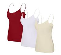 kahgkds 3er Pack Tanktop mit Integriertem BH Damen Sexy U-Ausschnitt Ärmellose Top mit Integriertem BH Unterhemd Elegant Einfarbig Camisole Spaghetti Weste Slim Fit Trägertop(A Wassermelone Rot,5XL)