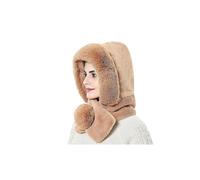 (Kahki) Winterwarme Pelzmütze mit Ohrenklappen für Damen, dicke Mütze mit Kapuze, winddicht, weich, flauschig.