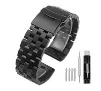 Kai Tian 22mm Schwarz Prämie Armbanduhr Matt 5 Reihen Doppelschlösser Edelstahl Uhrenarmband Ersatz Metall Band für Damen Herren Armband