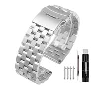 Kai Tian 22mm Silber Prämie Matt 5 Reihen Doppelschlösser Edelstahl Armbanduhr für Damen Herren Uhrenarmband Ersatz Metall Uhrenband Band Armband
