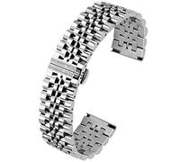 Kai Tian Flexibles Armband Poliert 7 Zeilen 20mm 22mm Uhrenarmband Edelstahl Schnelle Veröffentlichung Metalluhr Armband Schwarz Silber Blau Gold Roségold (22mm, Silber)