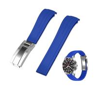 Kai Tian gebogene Enden Silikon Gummi Uhrenarmbänder Sport Armband Band 20mm Edelstahl faltschließe Uhrenarmband für Männer Frauen Blau