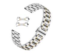 Kai Tian Metall Uhrenarmband Herren 18mm 20mm 22mm 24mm Edelstahl Uhrenarmbänder Ersatz mit Geradem & Gebogenem Ende Zweifarbig (24mm, Silber-Gold)