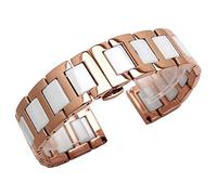Kai Tian Two Tone Armbanduhr 18mm Weiß Keramik Armband für Damen Herren Roségold Edelstahl Uhrenband Alle Links Abnehmbares Ersatz Metall Uhrarmband mit Werkzeugen