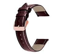 Kai Tian Uhrenarmband aus Echtem Glänzendem Leder für Männer und Frauen Dunkel Rot mit Roségold Schnalle 20mm