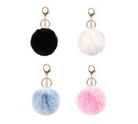 KAIAIWLUO Pom Pom Schlüsselanhänger,4 STÜCKE Plüsch-Schlüsselanhänger Keychain Flauschigen Kunstpelz Ball Schlüsselringe für Mädchen Damen Tasche Zubehör