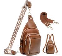 Kaiyaner Brusttasche Damen Umhängetasche Herren Crossbody Bag Gürteltasche 2 in 1 Rucksacktasche Klein mit Abnehmbare Schultergurte, Leders chultertasche für Reisen,Einkaufen,Outdoorsport Braun