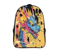 kaiyun Cartoon Chinese Drache Head Rucksack,Doodle-Stil Schulrucksack Teenager Für Die Schule,gepolsterte Schultern Kinderrucksack Mit Mesh-Seitentaschen 16 inch