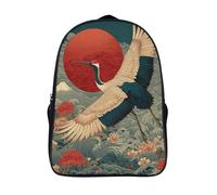 kaiyun Japanischer Vogel Rucksack Kinder Schulrucksack Meereswellen und Pflaumenblüten Schultasche 3D Gedruckte Grund- Und Mittelschüler Schulranzen 16 inch