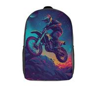 kaiyun Nachthimmel Kinderrucksack Freizeit Rucksack Kinder Schulrucksack Teenager Moto-Cross Rider Drucken 17inch