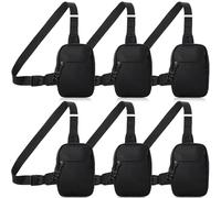 Kajaia Mini-Umhängetasche für Herren, Doppeltasche mit Schnalle, verstellbarer Riemen, wasserabweisend, leicht, lässig, für Workout, Reisen, Laufen, 6 Stück, Schwarz