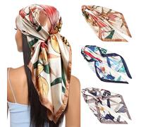 Kajeer 3 Stück Kopftuch Bandana Halstuch für Damen - 90x90cm Große Satin Seidentuch Weiches Satinschal Haarschal für Frauen