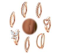 Kakonia 7 Stück Bauchnabelpiercing Barbell,14G Chirurgenstahl Fake Piercing Bauchnabel für Damen,Mode Herz/Schmetterling/CZ Bauchnabelring Piercing Schmuck