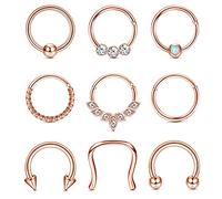 Kakonia 9stk Septum Piercing 16G Nasenpiercing Ring Daith Ohrringe Creolen Nasenring Hufeisen Edelstahl Septum Ringe für Frauen Helix Tragus Lippenknorpel Ohrringe Silber Rose Gold