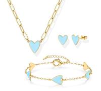 Kakonia Damen Schmuck Set - Gold Herz Anhänger Kette mit Einstellbarem Armband und Ohrringe, Geschenk für Valentinstag