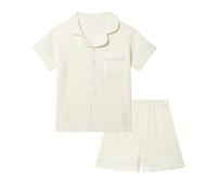 KAKU NANU Schlafanzug Mädchen Kurz Set Pyjama Baumwolle Sommer Pyjama Kinder Beige Clean Girl Klamotten 128 134