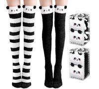 Kakveiai Damen Lange Socken, Überknie Kniestrümpfe, KuschelSocken, Overknee Strümpfe, Flauschige Kuschel Süße warm weiche, für Damen und Mädchen, Einheitsgröße 2 Paar(Schwarz+Schwarz Weiß)