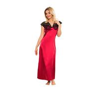 Kalimo Damen Mactan Langer Pyjama | Farbe: Maroon | Größe: M | Material: Polyester, Elasthan | Satin | Spitzenärmel | Knöchellang | Petticoat, Schlafanzug, Nachthemd, Nachtwäsche, Bademantel, Sexy