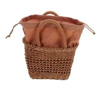 KALLORY Modische Strohhandtasche mit Kordelzug, Gewebt zum Umhängen Damen | Sommertasche für Damen, Kleine Strandtasche, Passend für Handy und Lippenstift, Schlicht Elegant