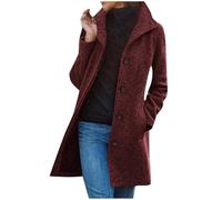 KaloKLU Damen Wintermantel Wollmantel Einreihiger Trenchcoat Stehkragen mit Knöpfen vorne mittellang Mantel Langarm Oberteil, bordeaux, 48