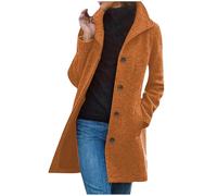 KaloKLU Damen Wintermantel Wollmantel Einreihiger Trenchcoat Stehkragen mit Knöpfen vorne mittellang Mantel Langarm Oberteil, Orange, 42