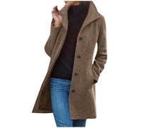 KaloKLU Damen Wintermantel Wollmantel Einreihiger Trenchcoat Stehkragen mit Knöpfen vorne mittellang Mantel Langarm Oberteil, Braun 1, 50