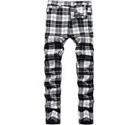 KaloKLU Herren Karierte Hose Business Arbeitshose Slim Fit Chino Hose Trainingshose Sweatpant Jogginghose Sporthose Chinohose Regular Fit Stretch Hose Karo-Muster Herrenhose Freizeithose