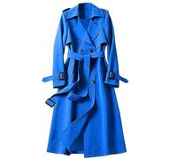 KaloKLU Langer Mantel Damen mit Gürtel Elegant Knielang Trenchcoat Windbreaker Übergangsjacke mit Taschen, blau, 50