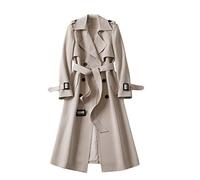 KaloKLU Langer Mantel Damen mit Gürtel Elegant Knielang Trenchcoat Windbreaker Übergangsjacke mit Taschen, beige, 46