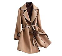 KaloKLU Langer Mantel Damen mit Gürtel Elegant Knielang Trenchcoat Windbreaker Übergangsjacke mit Taschen, X01 Khaki, 50