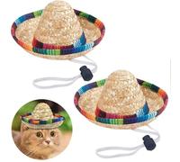 Kalsey 2 Stück Haustier Strohhut, Mexikanischer Strohhut für Katzen & Hunde, Mini-Sombrero für Partys & Foto-Shootings, Mehrfarbig, Small/Medium, Sommer, Handgestrickt & Verstellbar