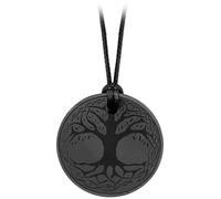 Kaltner Präsente Geschenkidee - Halskette für Damen und Herren mit Scheiben Anhänger aus dem Edelstein Schungit (Ø 30 mm) mit Gravur Baum des Lebens