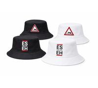 KAMACA 4er Set Fischerhut Partyhut mit Spruch - Einheitsgröße - Schwarz & Weiß - „Es eskaliert eh“ & Warnschild - Bucket Hat für Mallorca Urlaub, Festival, JGA & Sommerparty